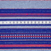 Jacquard-Stoff mit Ethno-Streifen, blau-rot-grau und Silberfaden