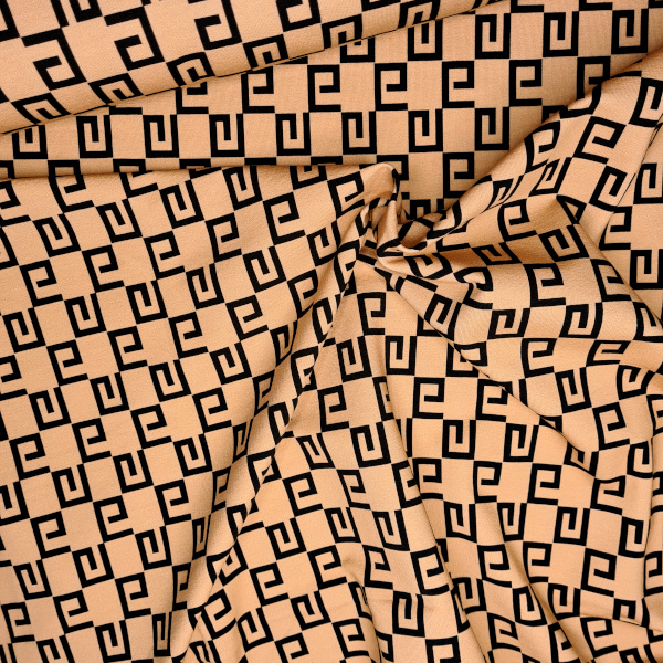 Baumwolljersey Sweatshirt-Stoff geometrisch beige-schwarz