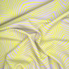 Jacken- oder Hosenstoff, Polyester-Mischung, hellgrau mit ZickZack-Muster neongelb