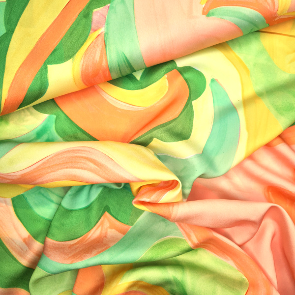 Polyesterstoff "Silk Touch", gemalte Formen, grün-gelb