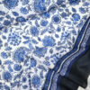 Baumwollstoff Voile, Blumenprint und Bordüre, weiß-hellblau-marineblau
