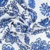 Baumwollstoff Voile, Blumenprint und Bordüre, weiß-hellblau-marineblau