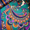 Stoffe aus Italien: Viskosesatin Ornamente & Bordüre, marineblau-grün-violett