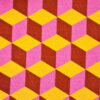 Originalstoff Burda Style, Baumwolljersey, abstraktes Würfelmuster, gelb-pink-bordeaux