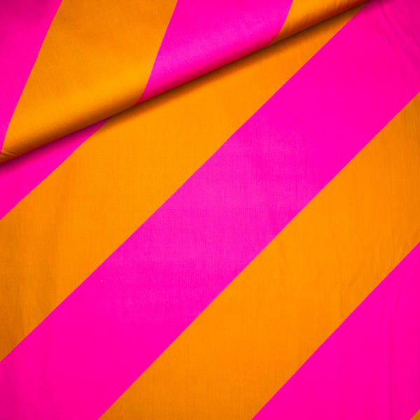 Originalstoff Burda Style, Leichter Baumwollstoff mit Diagonalstreifen, goldbraun-pink