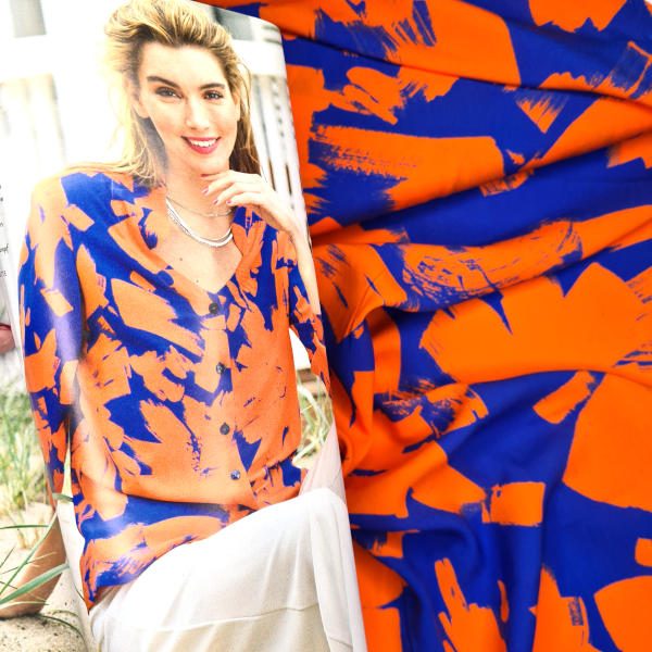Originalstoff "Fashion Trends" by hilco, Viskosestoff, Blumen blau-orange