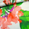 Stoffe Meterware, Satin "Silk Touch", großes Blumenmuster pink-lila-grün