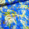 Stoffe Meterware, Viskosesatin, abstrakte Blumen, blau-türkis