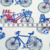 Stoffe Meterware, Baumwollstoff, cremeweiß mit blau-roten Fahrrädern