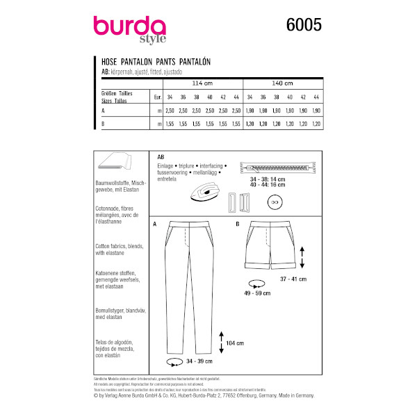 Schnittmuster Burda Style, Hose & Shorts, Nr.6005
