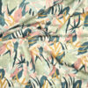 Originalstoff Burda Style 2/2023, Leinen-Baumwoll-Print mit abstrakten Blättern - rohweiß, rosa, grün, ocker