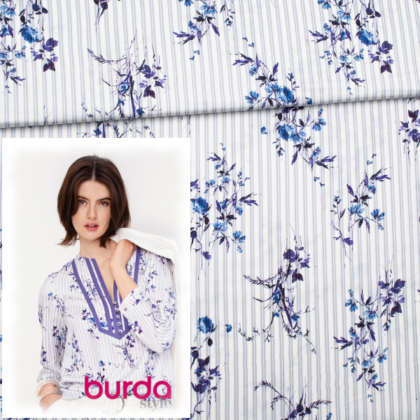 Originalstoff Burda Style 6/2022, Modell 106 Tunika, Viskoseprint Streifen und Blumen