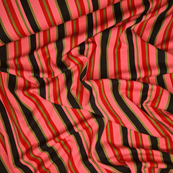 Originalstoff Burda Style 10/22, Modell 102A Kleid, Viskose-Wolle-Stoff mit Streifen rot-braun